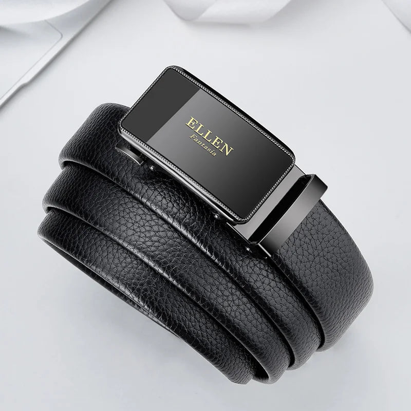 OYIFAN Business Belt for Men High Quality Leather Belt with Alloy Automatic Buckle, Fashionable Designer Belt Men
