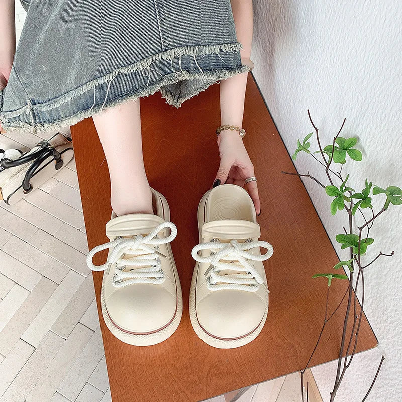 2025 Women Platform Slippers Lace-up Fashion Clogs Soft EVA Summer Shoes Thick Sole Girls Indoor Street Slides Slip-on Sandals