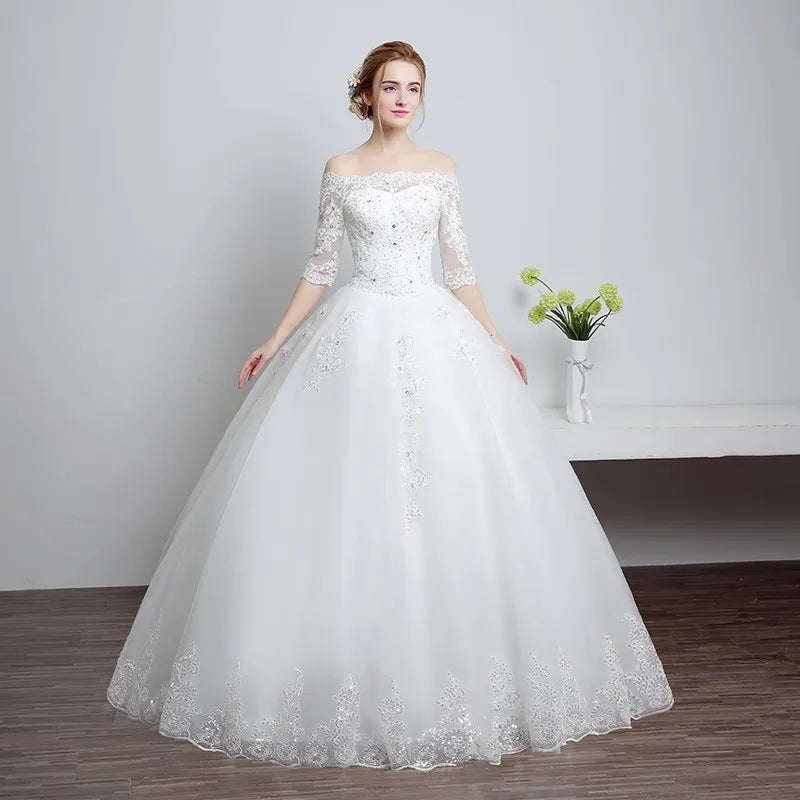 Half Sleeve Wedding Dresses 2025 New Luxury Lace Embroidery Ball Gown Wedding Dress Pluse Size Vestido De Noiva Customized
