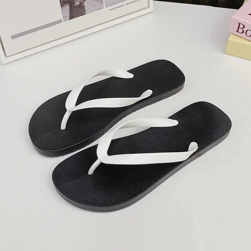 Unique Fashionable Outer Wear Trendy Couple Beach Slippers Anti-Slip Summer New Style Home Use Men's Flip Flops PVC Sole