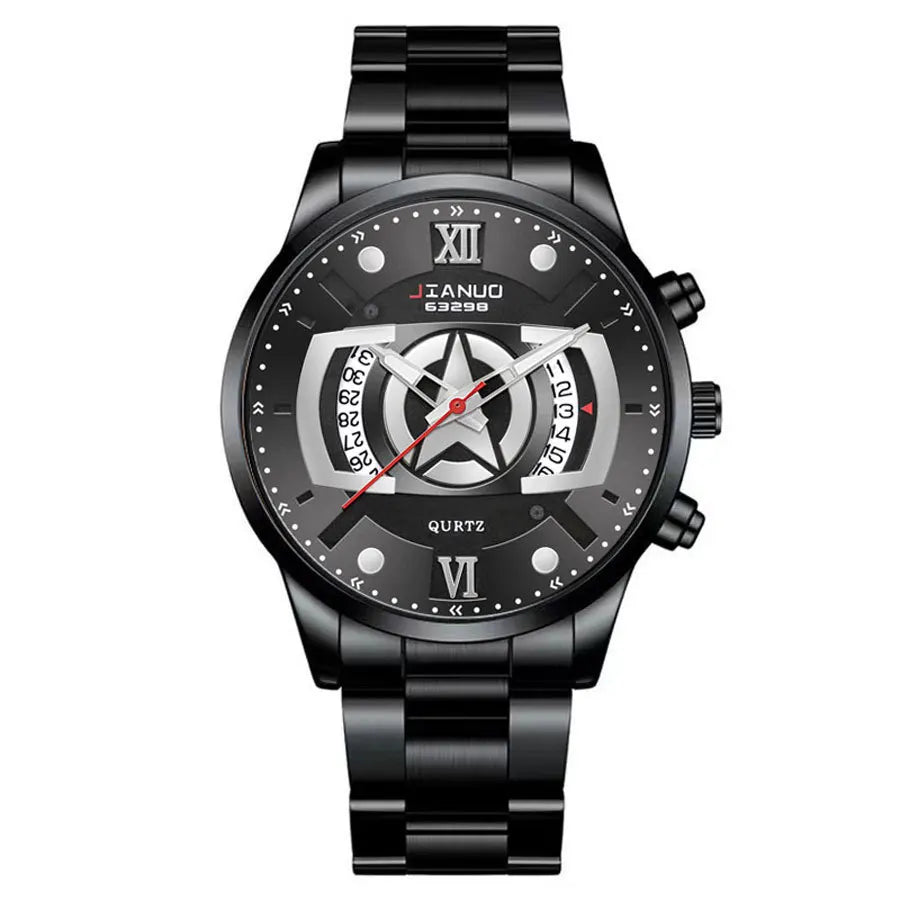 YIKAZE Luxury Quartz Stainless Steel Watches  Calendar for Men Business Fashion Wrist Watch Multifunction Sports Watch for Men