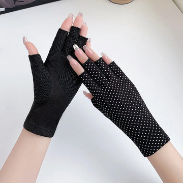 Women Summer Cotton Breathable Sunscreen Touch Screen Drive Ride Non-Slip Half-finger Gloves Dot Simple Elasticity Soft