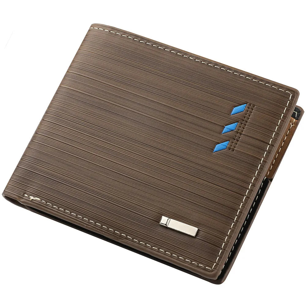 Men's Microfiber Synthetic Leather Short Wallet, Stripe Male Purse, Coin Pouch, Multi-functional Cards
