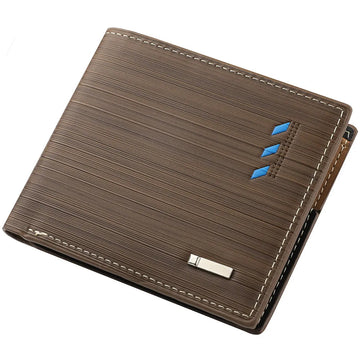 Men's Microfiber Synthetic Leather Short Wallet, Stripe Male Purse, Coin Pouch, Multi-functional Cards