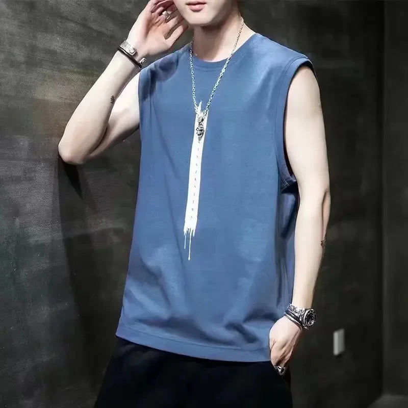 Retro American Street Style Men's T-shirt Sleeveless Vest Printed Vintage Casual Top for Summer