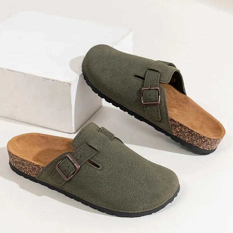 Casual Home Use Wooden Base Men's Slippers 2024 New Style Plus Size Slippers Cross-Border Design Comfortable Soft Sole Men's Fli