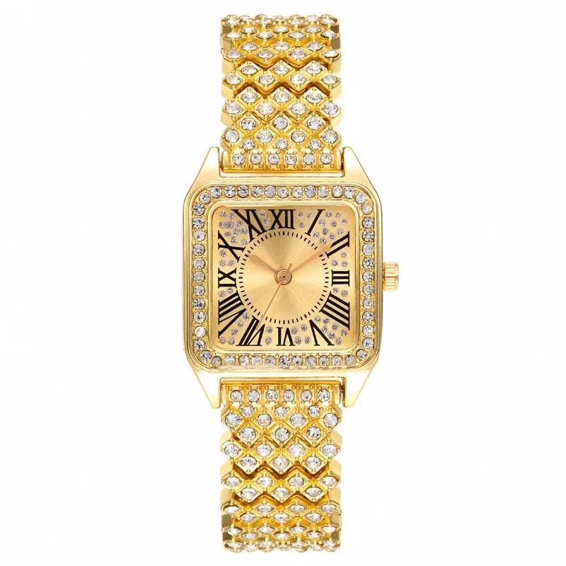 Women's Luxury Quartz Wristwatches Female Watch Ladies Watches Alloy Strap Fashion Square Diamond Gold Clock Bracelet Party