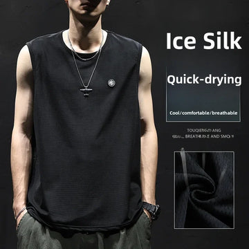 Summer Ice Silk Sleeveless Vest Men's Shoulder Vest Quick Dry Ice Sensation Fit Men's Sports Fitness Camouflage T-shirt Trendy