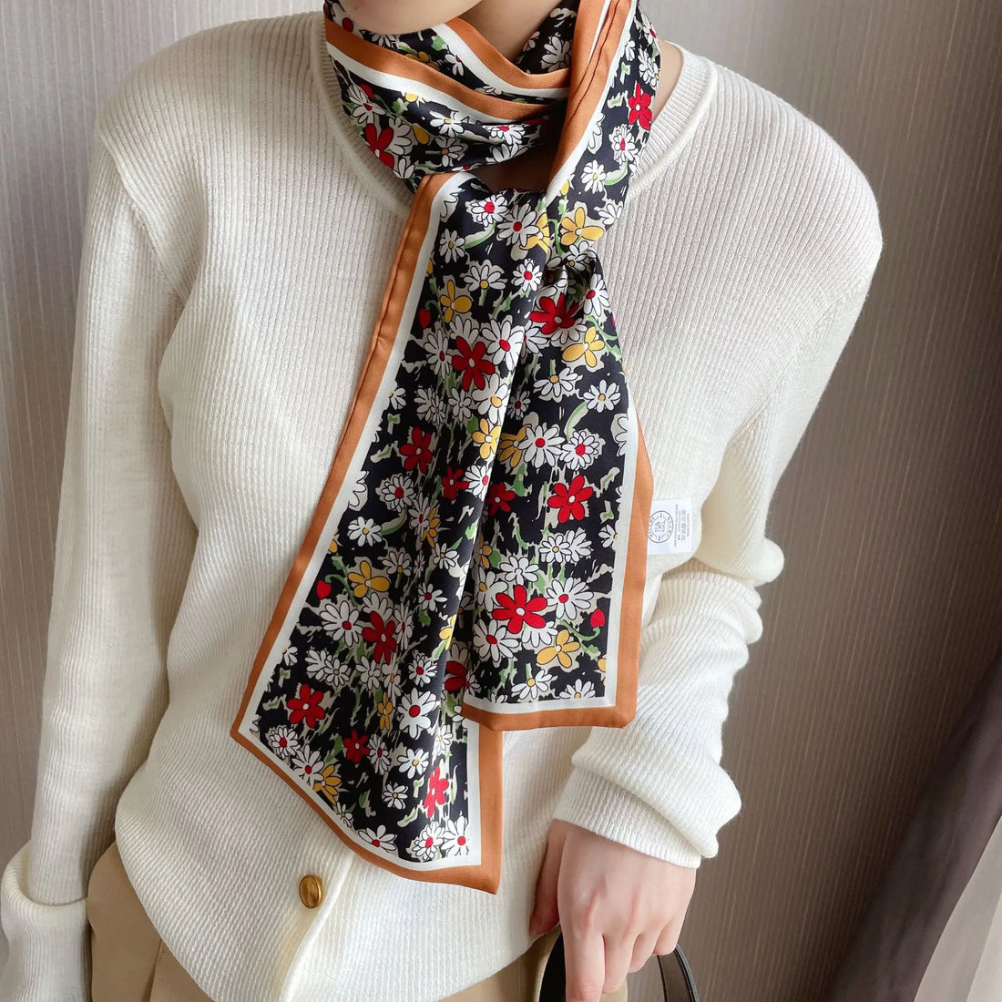 Skinny Ribbon Silk Scarf Women Luxury Floral Print Hairband Neck Bag Ties Foulard Female Headband Lady Soft Satin Waistband Gift