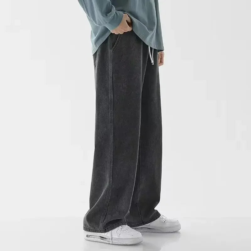 Men's Jeans Loose-Fit Straight-Leg Casual Trousers Plus Size Elastic Waist Drawstring Slim Fit Spring Autumn Lightweight Denim