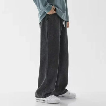 Men's Jeans Loose-Fit Straight-Leg Casual Trousers Plus Size Elastic Waist Drawstring Slim Fit Spring Autumn Lightweight Denim