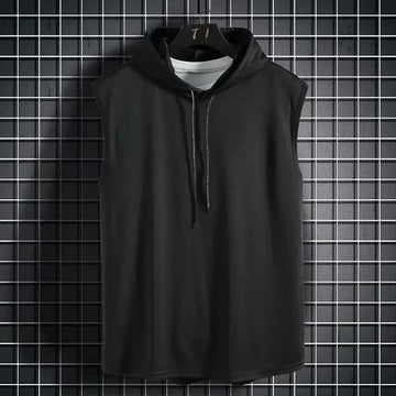 Summer Hooded T-Shirt Men's Sporty Korean Style Fitness Loose Fit Hip Hop Street Sleeveless Couple Top Clothing