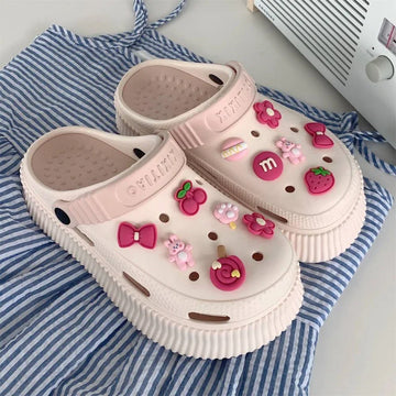 Beach Slippers Cute Rabbit Garden Shoes Women's Slippers 2024 Summer High Heeled Thick Bottom Soft Sandals Outdoor Shoes