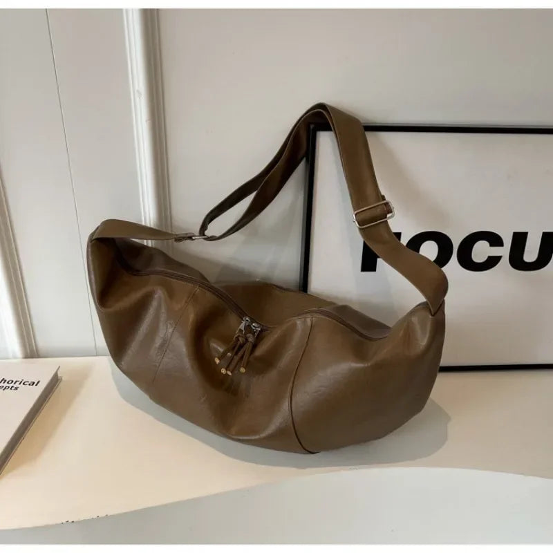 Retro Korean Version Ins Hobos Bag Causal Large Capacity PU Soft Simple and Casual 2024 New Tote Leather Shoulder Bags Women Bag