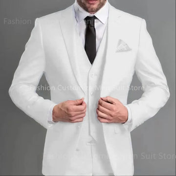 Navy Blue Male Suits Slim fit Notched Lapel  Wedding Tuxedos 3 Piece Sets Tailor Made Business Mens Costume (Blazer+Pants+Vest)