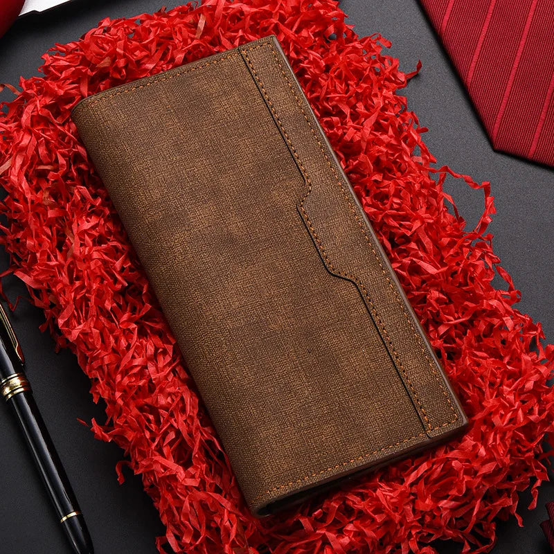 Men's Slim Wallet, Business Style PU Leather, High-Capacity Billfold with Multiple Card Slots, Elegant Long Clutch Purse 2025