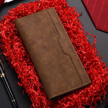 Men's Slim Wallet, Business Style PU Leather, High-Capacity Billfold with Multiple Card Slots, Elegant Long Clutch Purse 2025