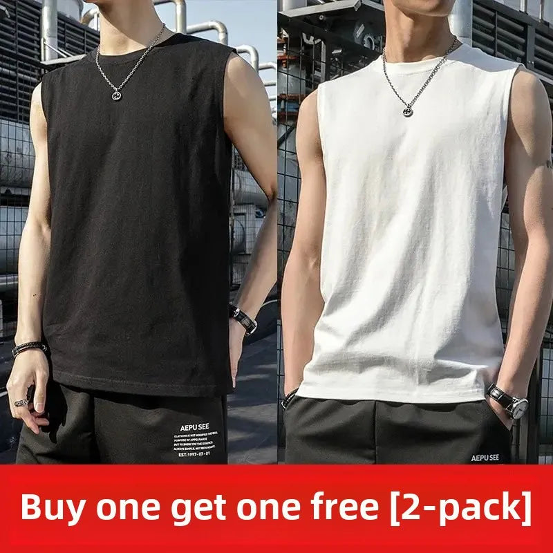 Summer Solid Color Vest Men's Sleeveless T-Shirt Outerwear Trendy Fitness Crossbar Basketball Sports Shoulder Wide Sweatshirt W