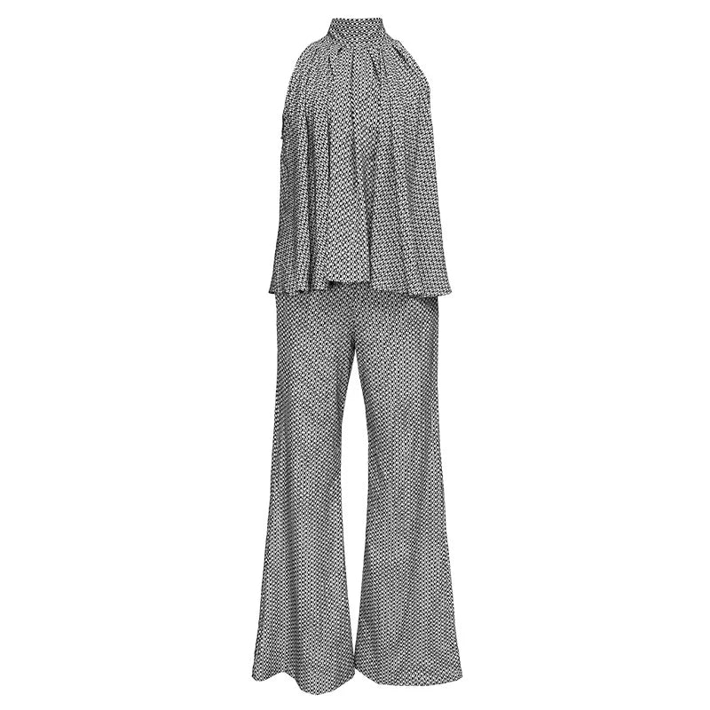 2023 Elegant Casual 2 Piece Sets Women Halter Bandage Lace Up Folds Loose Tops Long Trousers Female Street Holiday Party Clothes