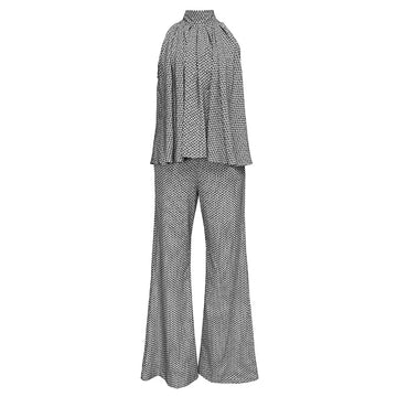 2023 Elegant Casual 2 Piece Sets Women Halter Bandage Lace Up Folds Loose Tops Long Trousers Female Street Holiday Party Clothes