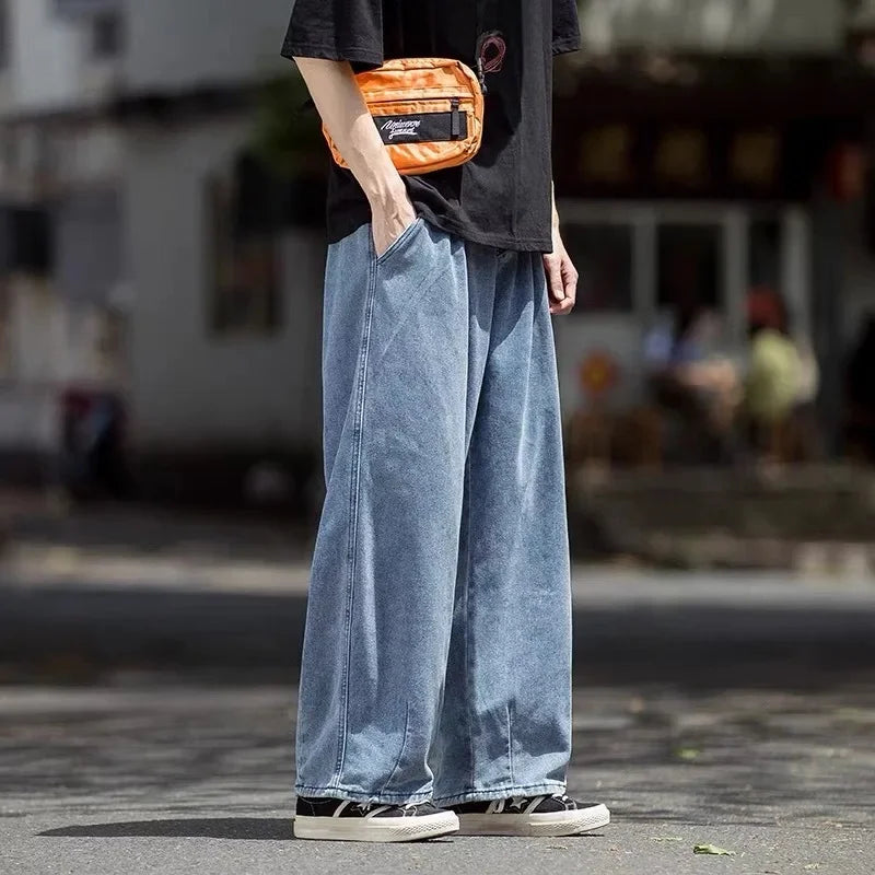 Japanese Vintage Wide-Leg Jeans Men's Harem Loose-Fit Straight-Leg Casual Trousers Trendy Brand Drag-Ground High Street Pants