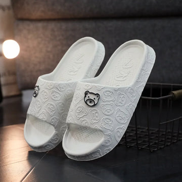 High Quality EVA Women's Slippers Non-slip Cute Bear Decoration Flat Slippers Soft Lithe Thin Beach Sandals Outdoor Walking