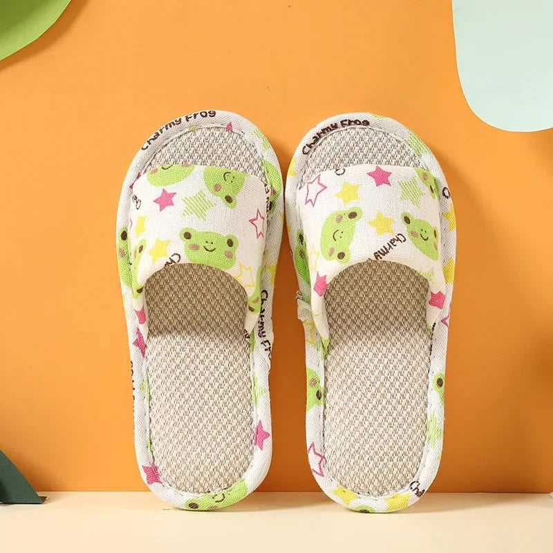 Spring Autumn Four Seasons Bow Hemp Slippers Cartoon Glasses Cat Parent-Child Indoor Floor Anti-Slip Couple Factory Wholesale