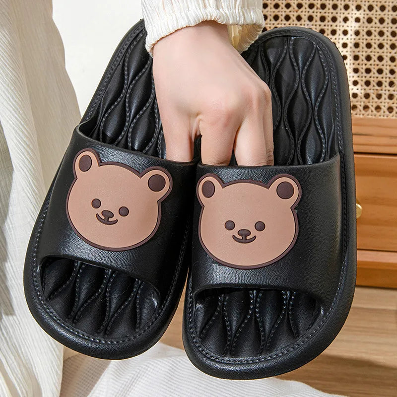 Summer New EVA Trend Cartoon Bear Slippers Couple Home Anti slip Bathroom Slippers Casual fashion Women's soft sole Slippers