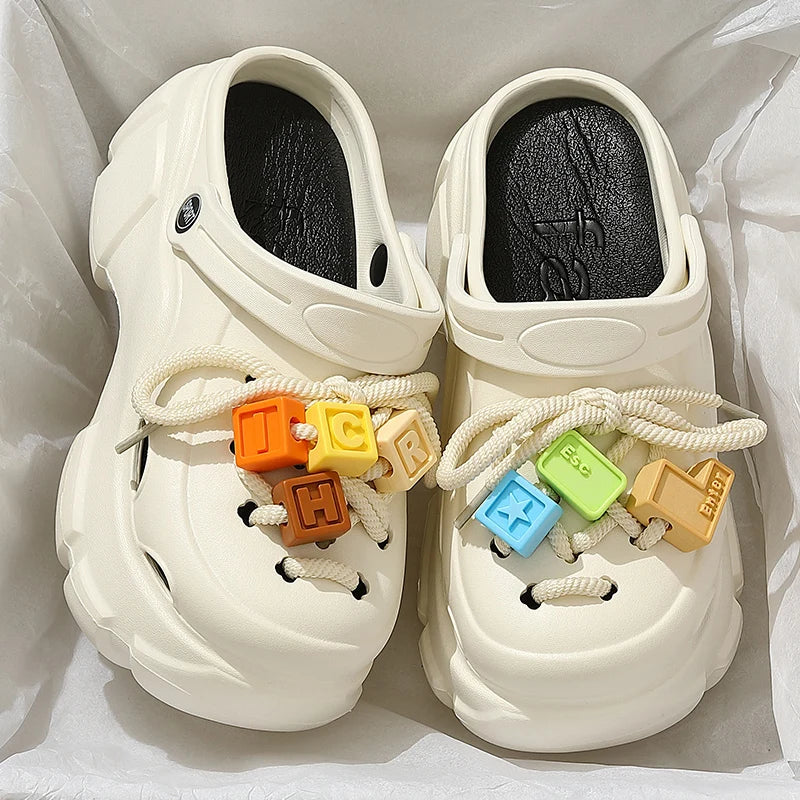 QYCKABY New Summer Women Beach Sandals Outdoor Clogs Trend Platform Slippers Casual Water Shoes Garden Shoes Mens Beach Sandals