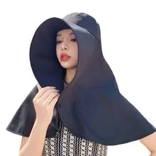 Large Shawl Sun protection Hat for Women's Neck protection Hat Wide Brim Shawl Sunscreen Ponytail Cap