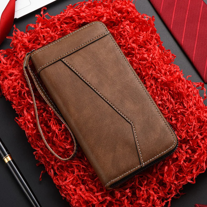 Long Men'S Wallet Fashion Multiple Card Slots Card Holder Designe Business Zipper Mobile Phone Bag Pouch Coin Purse PU Leather