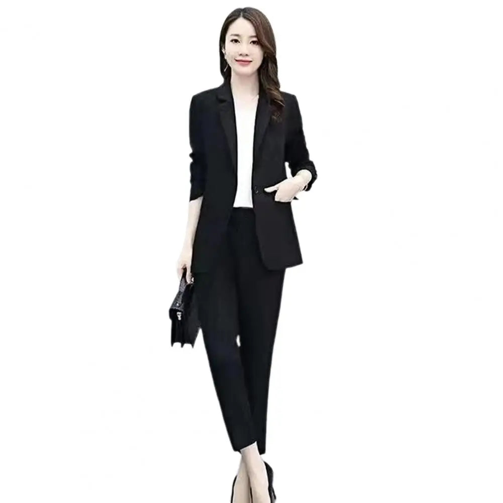 Lady Formal Clothes Elegant Women's Business Suit Set with Double-breasted Coat High Waist Pants for Formal Office Wear Commute