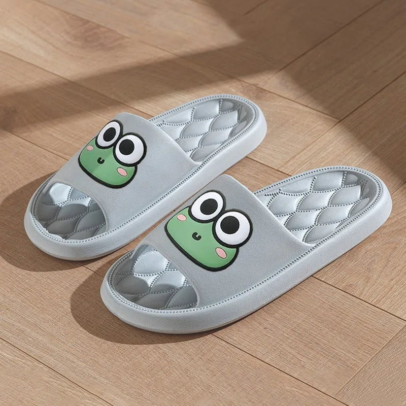 Summer Slippers For Men Women Shoes Cartoon Frog Slippers Indoor Thick Sole Slides Flat Sandals Beach Shoes Man Flip Flops