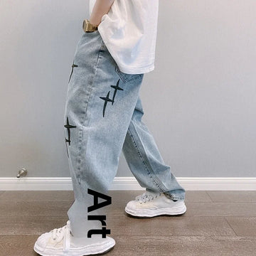 Korean Style Straight-leg Jeans For Men Loose Fit Casual Trendy Spring/autumn Arrival Cropped Pants Hong Kong Style Bell Bottoms
