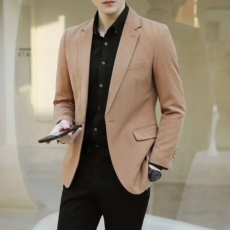 Luxury High-end Brand Solid Color Plaid Stripe Men's Casual Business Blazer Groom Wedding Dress Party Show Host Suit Jacket Coat