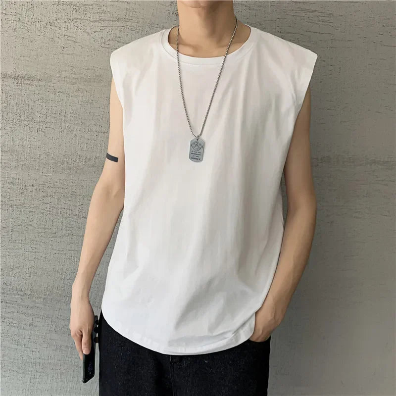 Trendy Summer Colorful Men's Sleeveless T-shirt Korean Style Casual Sports Shoulder Vest Versatile Base Layer Top