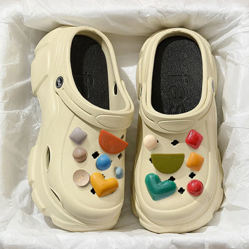 Cute Cat Hole Garden Shoes For Women Slippers QYCKABY 2024 Summer High-Heeled 8CM Thick Sole Soft Sandals Outdoor Beach Shoe DIY
