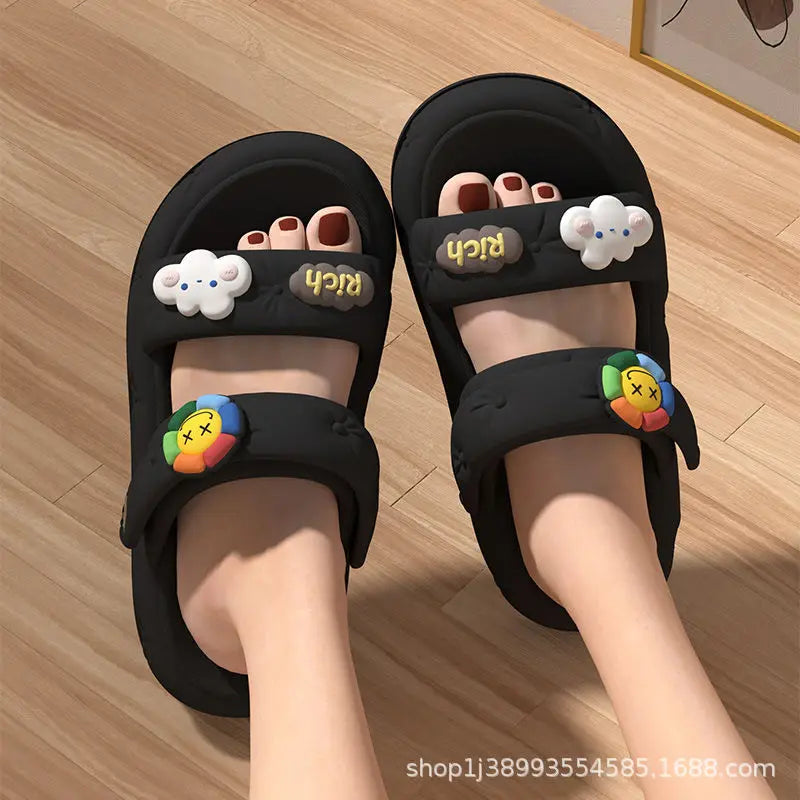 Women Eva Home Slippers Summer Fashion Thick Bottom Non-slip Sandals Open Toe Round Head Bathroom Shoes Pantufa Feminina