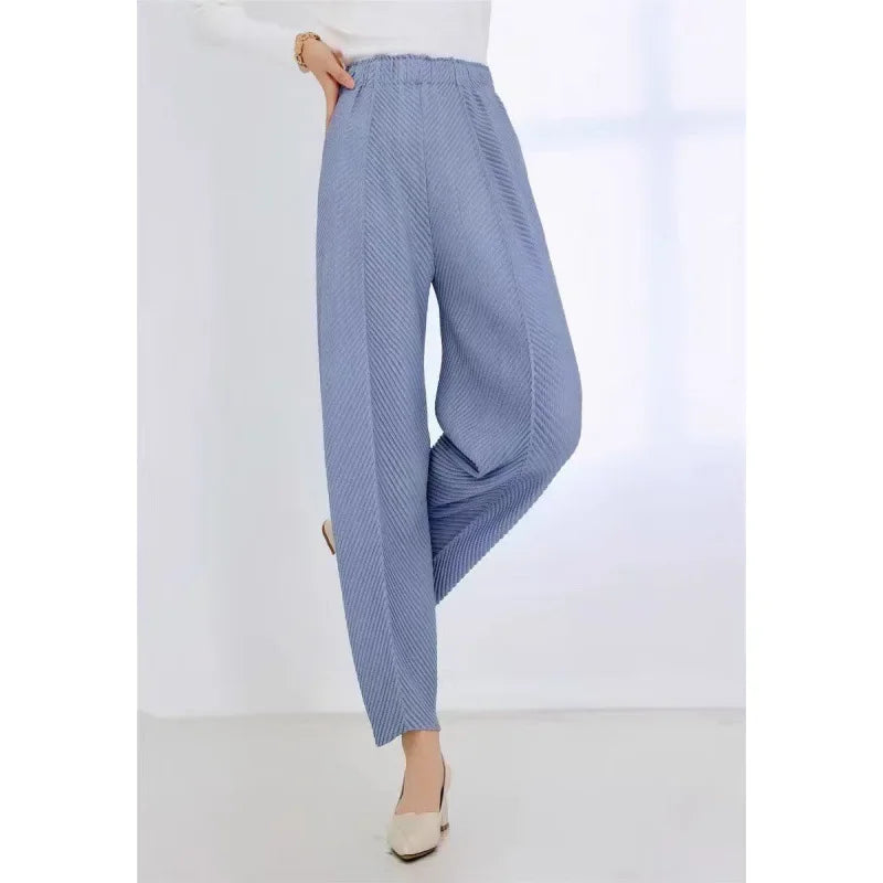 Casual Straight-Leg Harajuku Pants 24 Lines Fish Scale Pattern Fashionable and Comfortable Women's Pants