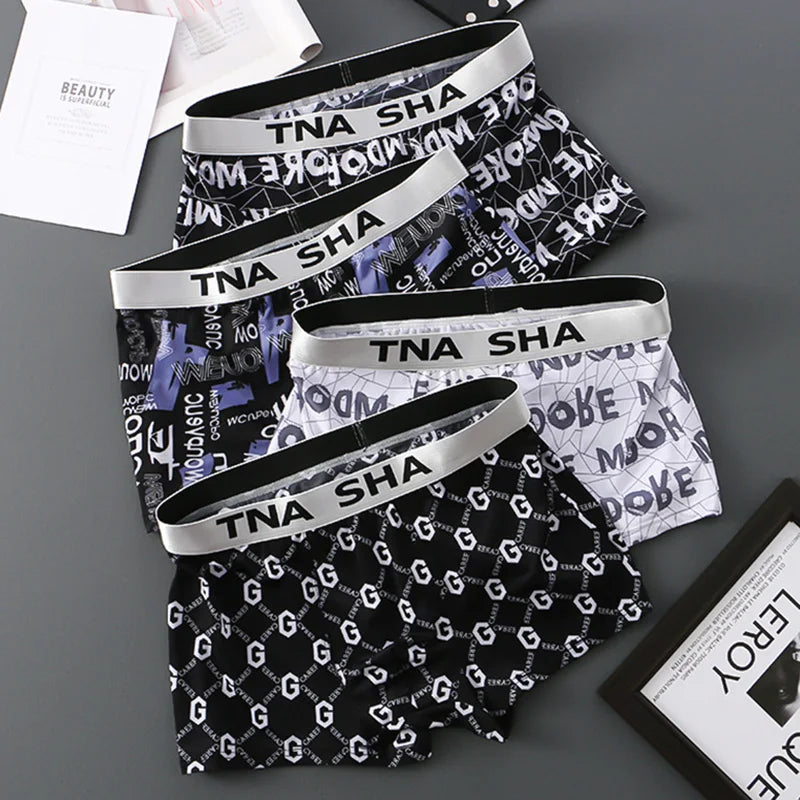4PCS men's underwear, soft and comfortable square underwear, casual men's fancy underwear
