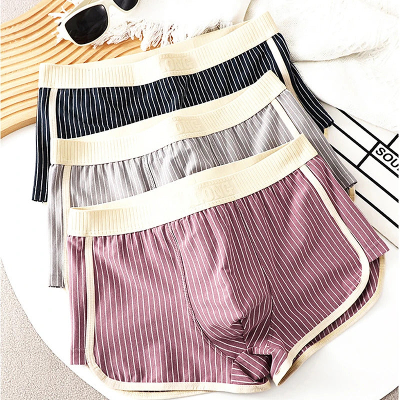 内衣男3PCS Fashion Mens Sexy Striped Underwear 100% Cotton Breathable Boxers High Elastic Waist High Quality Soft Men's Underpants 3XL