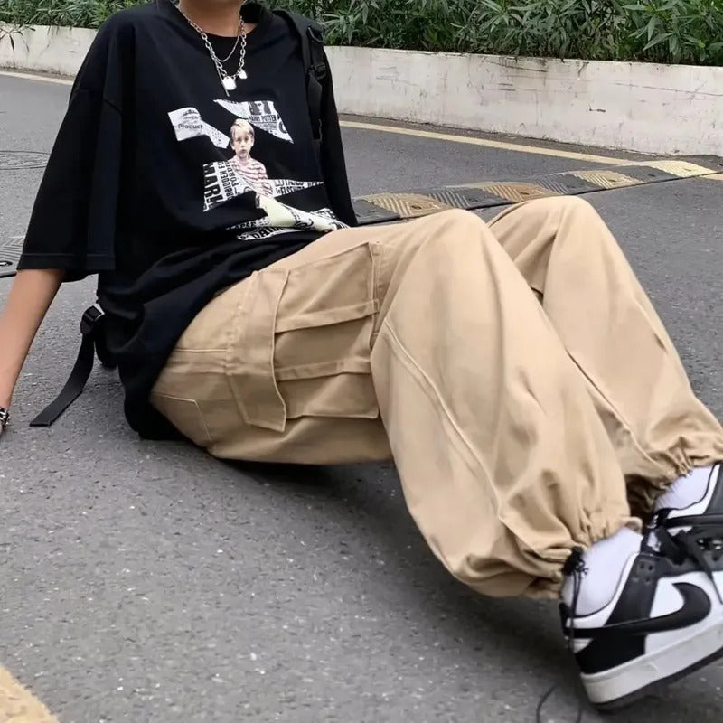 休闲裤男Quick-Dry Cargo Pants For Men Four Seasons Thin Japanese Vintage Loose-Fit Versatile Wide-Leg Straight-Leg Casual Umbrella Pants