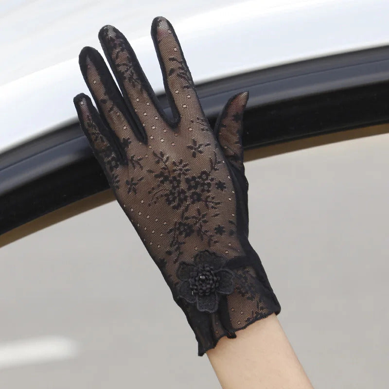 防晒手套女Sexy Spring Summer Female UV Sunscreen Short Sun Touch Screen Gloves Fashion Women Thin Ice Silk Lace Flower Driving Gloves 03