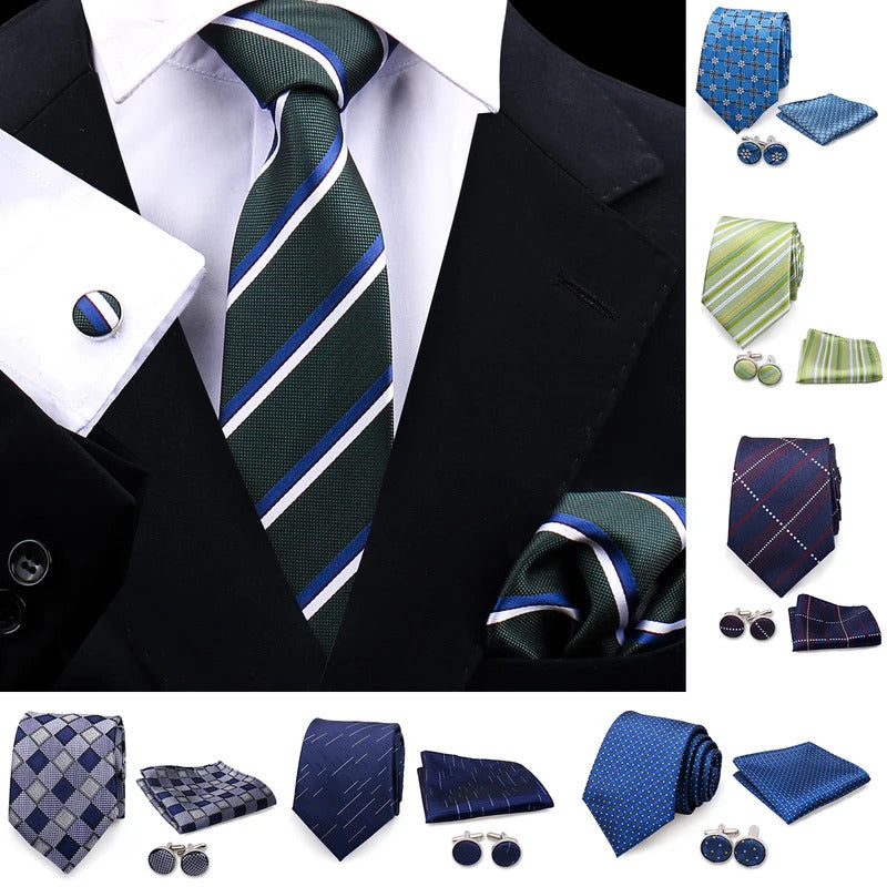 领带男Wedding Gift Tie Wholesale New Style Pocket Squares Set Cufflinks Tie Clip Necktie Box Men Fit Wedding Blue Paisley Black Boxs