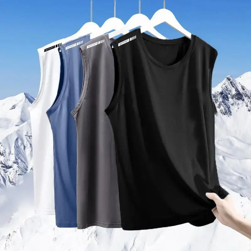 男士背心Summer Ice Silk Quick Dry Sleeveless T-Shirt Men's Loose Running Short Sleeve Training Fitness Vest Cool Sensation Sportswear