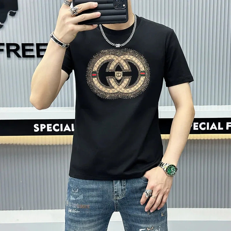 T恤男Men's Short Sleeve T-shirt Trendy Letter Embroidery Designer T Shirt Casual Slims Round Neck Sleeve Printed T-Shirt Graphic Tee