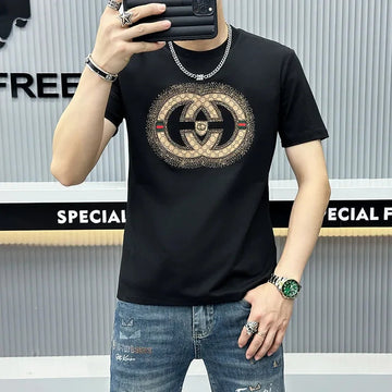 T恤男Men's Short Sleeve T-shirt Trendy Letter Embroidery Designer T Shirt Casual Slims Round Neck Sleeve Printed T-Shirt Graphic Tee