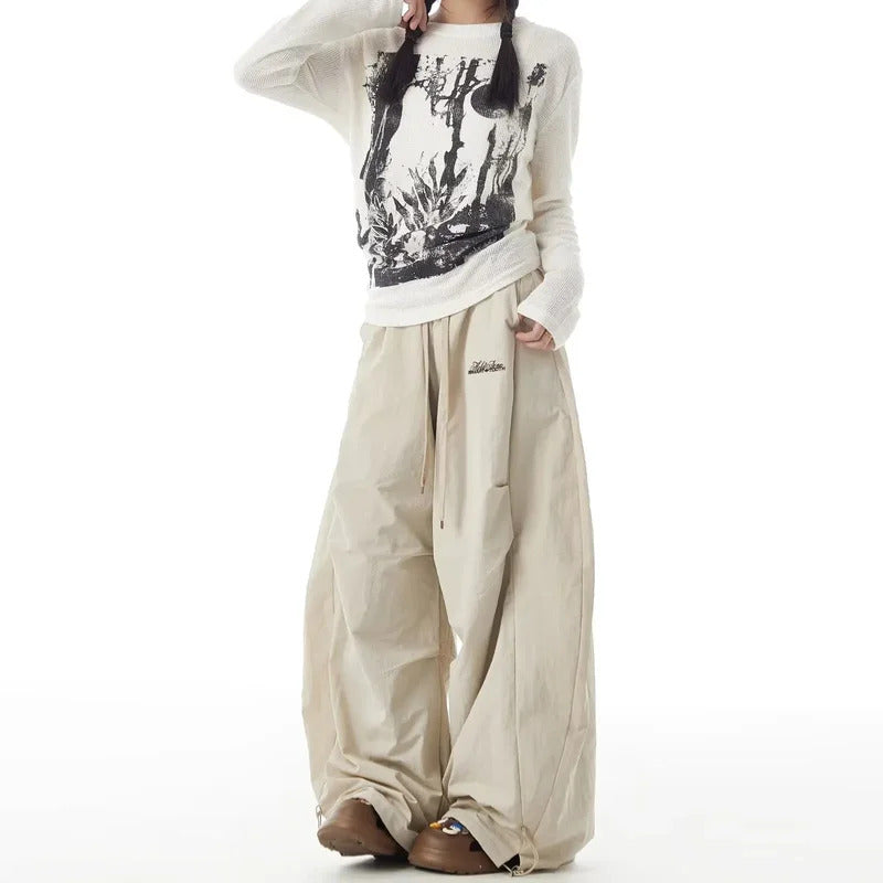 休闲裤男2024 Winter New Style American Vintage High-End Feel Wrinkled Cargo Pants Men Women's Same Model Fleece-Lined Wide Leg Loose Fit