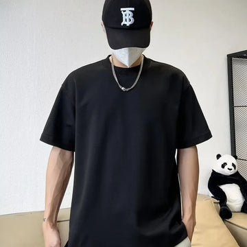 T恤男2024 Trendy Summer Short Sleeve T-Shirt For Men Loose Fit Ins Style With Blue Printed Flowers Versatile Casual Wear