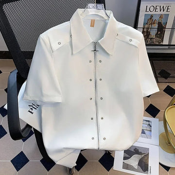 衬衫男Nicheshort Sensible Men's Summer New Trendy Shirt American Style Cardigan Zip-up Loose-fit Shirt For Casual Wear
